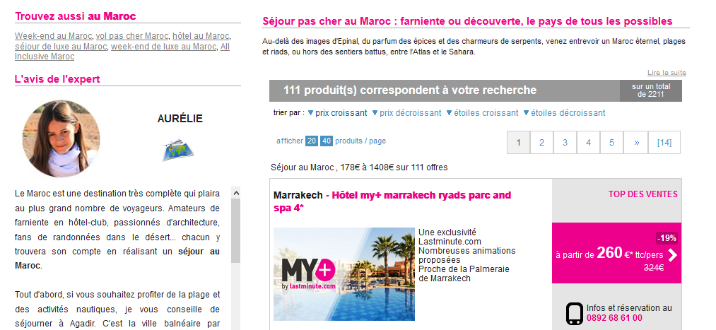 Ma description de la destination "Maroc" sur lastminute.com