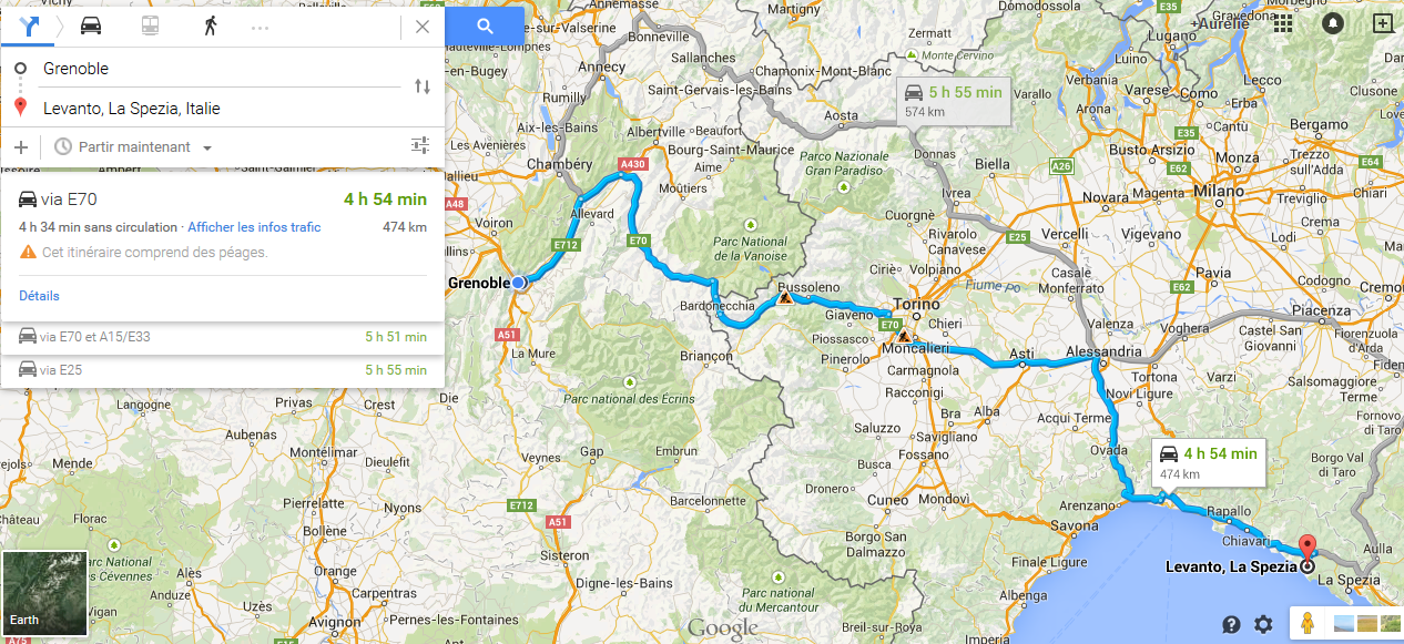 Itinéraire pour aller à Levanto en Italie © Google Maps