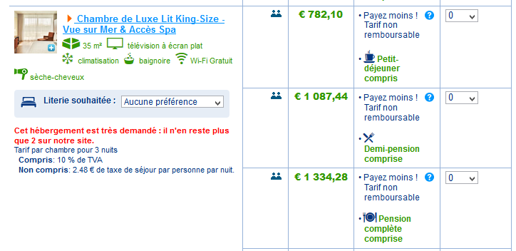 Le tarif final de Booking