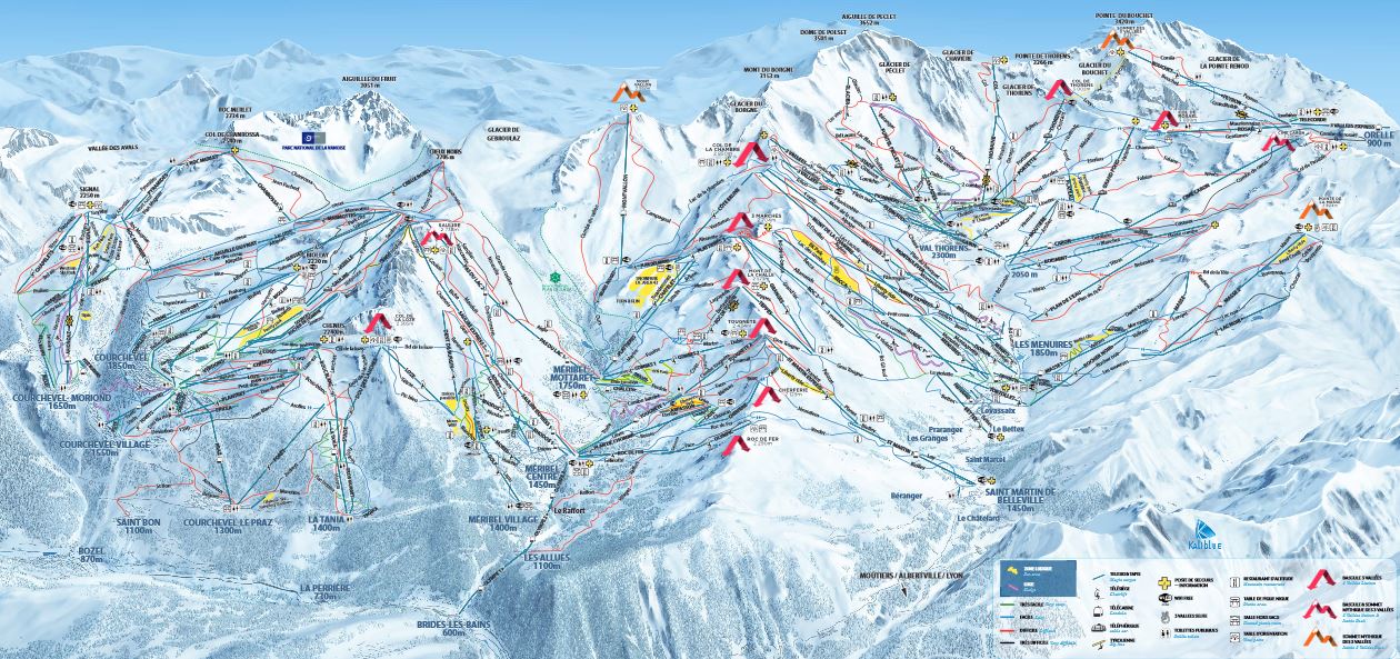 Le plan des pistes des 3 Vallées