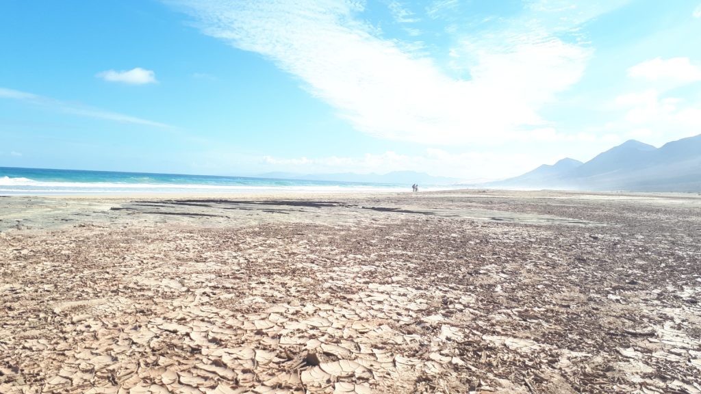 La terre craquelée de la plage de Cofete