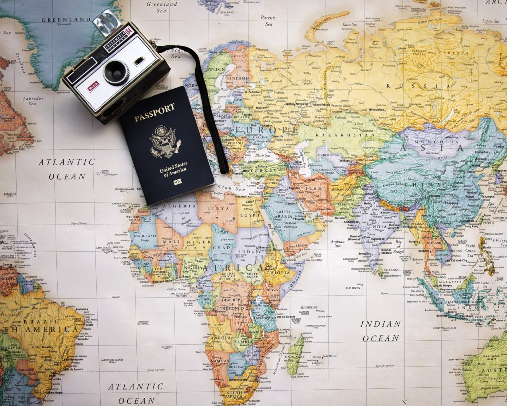 Vacances, passeport, carte du monde